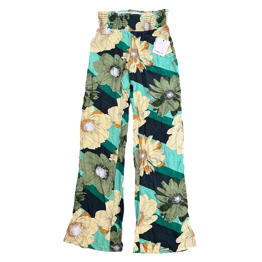 O'Neill‎ Johnny Floral Flare Pants Tropical Resort Beach Boho Pull On XS NWT